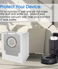 14 Pack Roomba Compatible Vacuum Bags For I7 I7 Plus And Series I3 I4 I6 I7 J7 J7 Plus I8 Plus S9 S9 Plus Automatic Dirt Disposal Replacement Bags Easy Install displayed with vacuum and dock