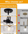 Comparison of 2025 newly upgraded matte black pendant light fixture with 10-inch clear hammered glass shade versus regular market model.