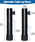 Heavy Duty Four Pack Folding Table Risers And Adjustable Height Leg Extenders For Bent Or Straight Furniture Legs measuring adjustable heights.