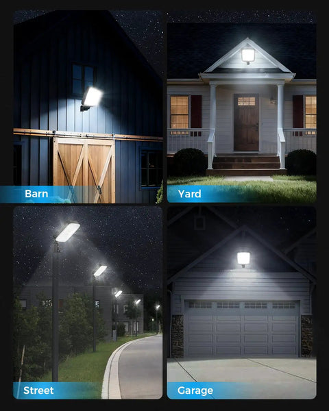 2 Pack 150W LED Parking Lot Light With Dusk To Dawn 21000 Lumens IP66 Waterproof Outdoor Flood Light illuminating barn, yard, street, garage