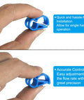 Hand holding a blue plastic tube clamp from the Plastic Tube Clamps Set Of 5 Pieces Three Sixteenth To Five Sixteenth Inch Tube OD.