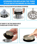 Universal Bathtub Drain Stopper Fits 1.5 To 1.72 Regular Drains shown during installation process with adjustable rubber plug.