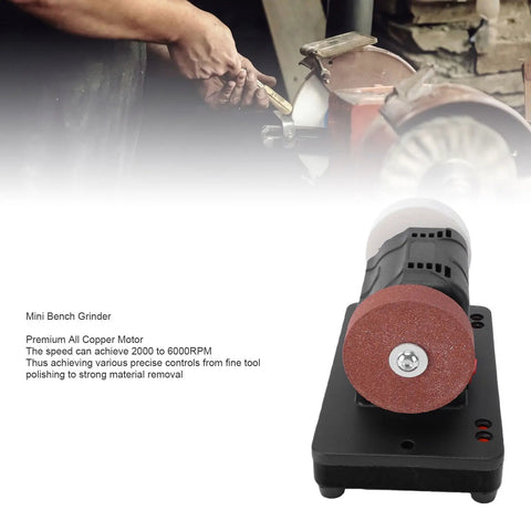 Depisuta Cordless Mini Bench Grinder With 2000 To 6000Rpm Variable Speed And Dual Grinding Wheels for sharpening tools.