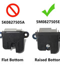 Volkswagen Rear Trunk Boot Lid Lock Latch Replacement 5M0827505E showing flat vs raised bottom comparison