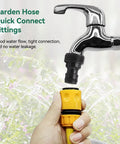 Hand connecting Garden Hose Quick Connect Fittings Set Must Have 10 Pcs Water Hose Connectors Tap Adapters to faucet.