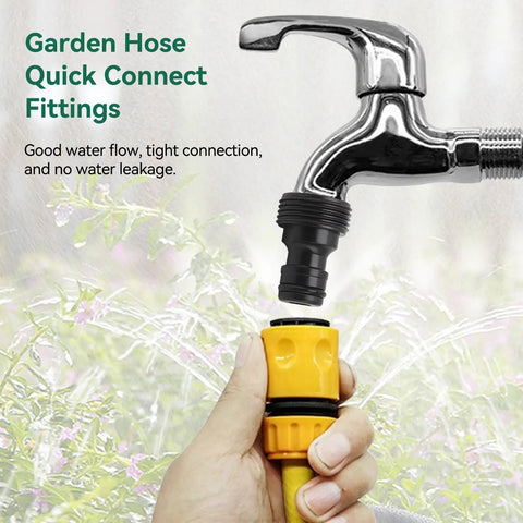 Hand connecting Garden Hose Quick Connect Fittings Set Must Have 10 Pcs Water Hose Connectors Tap Adapters to faucet.