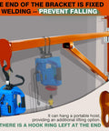 Heavy Duty Wall Mount Jib Crane Hoist Support Arm With 180 Degree Swinging Electric Scaffolding Lift Bracket All Steel Construction 660 Lbs Capacity For Industrial Garage Workshop Use Durable Steel Pole Holder showing detailed hook and welded bracket.
