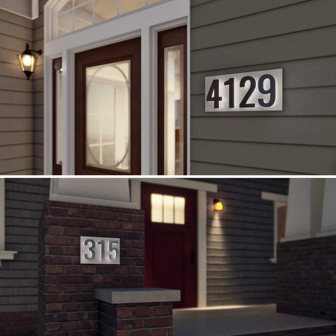 10 Inch Stainless Steel LED House Number Sign With 6000K Bright White Backlight Waterproof Outdoor Address Plate on house exterior