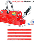Heavy Duty Permanent Magnetic Lifter With Rock Solid Grip, 2200 Lb Plate Magnet For Crane And Workshop Rigging, side view showing size and features.