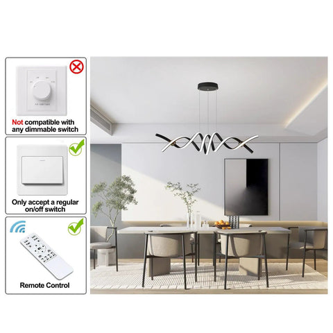 Modern LED Chandelier Pendant Lights With Dimmable Remote Control, 38W aluminum two-head pendant fixture in dining room