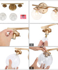 Two Light Gold Vanity Lighting Fixture With Globe Seeded Glass Shades For Bathroom assembly guide view