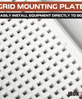 Close-up of grid mounting plate in Waterproof Outdoor Junction Box With Mounting Plate And Wall Brackets Tough As Nails Plastic Electrical Enclosure.
