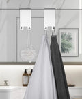 Over The Door Stainless Steel Shower Hooks Set holding towel and squeegee on frameless glass doors, fits glass up to 11mm