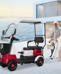 This Smooth Rolling Electric Golf Cart Offers A Thrilling 13 Mph Ride And Climbs Steep Hills With Ease, parked near a waterfront.