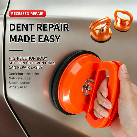Heavy Duty Dent Puller Kit To Knock Out Stubborn Dings Quick Slick Suction Cup Paintless Auto Body Repair Tool 110 Lb Force with orange suction cup
