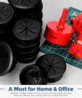 Slick Two Inch Desk Cable Grommets With Rapid Hole Saw And Fifteen Nylon Strap Ties For No Brainer Wire Routing And Tight Cord Setup On Your Modern Office Or Home Desktop Pack Of Ten displaying black grommets and hole saw.