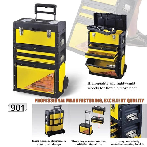 Portable Rolling Toolbox With 3 Tier Stackable Design Detachable Sections 50kg Load Capacity Freely Configurable Trolley Toolbox For Garage Warehouse And Repair Shop On The Go Organization, 520x320x720mm