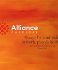 Alliance Chemical logo with slogan on a gradient orange background, representing smart chemical distribution since 1997.