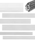 Front view of stainless steel spring wires; bundles and rows of straight silver rods in assorted diameters