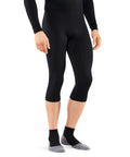 Cozy Warm Three Quarter Length Thermal Base Layer Bottom For Men Black Size Medium Built With Durable Nylon Blend Stretch And Moisture Wicking For All Day Cold Weather Comfort, showing front view of medium black nylon blend base layer bottom.