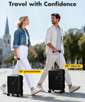 Couple walking with 16 Inch Underseat Carry On Luggage Airline Approved Hard Shell Suitcase With TSA Lock And 360 Degree Spinner Wheels