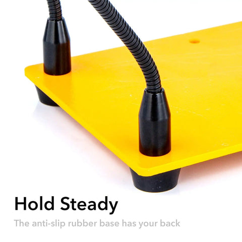 Close-up of the anti-slip base of the Four Arm Gooseneck Helping Hands Soldering Stand With Steel Weighted Non Slip Base For PCB Work Jewelry Making Hobby Crafts Assembly And Repairs The Must Have Third Hand Tool For Secure Soldering.