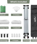 Components of 10x10 Pop Up Canopy Tent With Pocket Sidewalls, One Push Setup, Easy Outdoor Sun Shade For Events And Parties, White CP23