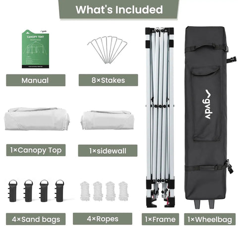 Components of 10x10 Pop Up Canopy Tent With Pocket Sidewalls, One Push Setup, Easy Outdoor Sun Shade For Events And Parties, White CP23