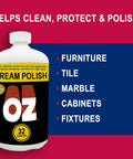 Bottle of OZ Cream Polish One Quart For Cleaning And Polishing And Preserving Surfaces In One Easy Application Anti Static Dust Repellent