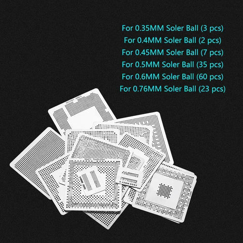 Hella Solid 130 Piece BGA Rework Stencil Kit For Laptop And Desktops With Universal Stainless Steel Mesh Solder Templates That Make Chip Repair A No Brainer
