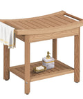 Non Slip Shower Bench With Handles And Storage Shelf Water Resistant Bath Stool For Bathroom 24 Inch By 13 Inch Black Sloped Top Seat