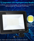 Hella Bright 50W LED Flood Lights Outdoor 5000 Lumens IP66 Waterproof Plug In Security Floodlights 6000K featuring 72 LEDs