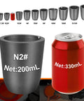 Heavy Duty Graphite Crucible With Smooth Pouring Spout For Melting Aluminum Up To 1800 C Heat Resistant Foundry Pot next to a soda can for size comparison.
