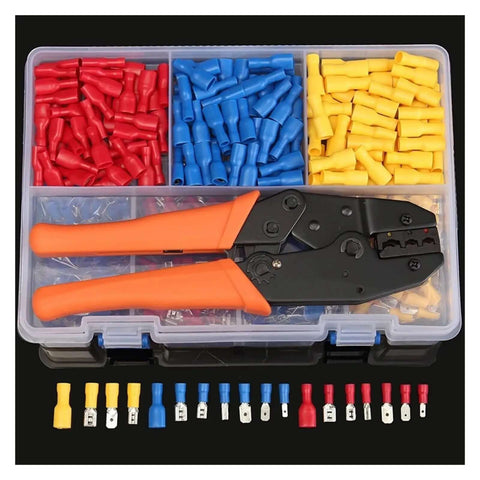Awesome 900 Pc Insulated Spade Wire Terminals Butts With Crimping Tool For 22 To 10 Awg Electrical Wiring Repair Kit, assorted spade connectors