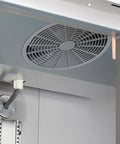 Interior view of a Commercial Two Door Reach In Freezer 54 Inch Wide 47 Cubic Foot Capacity Stainless Steel double door featuring fan.