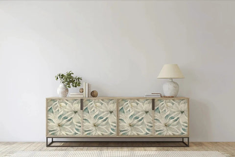 Smooth Vibes Peel And Stick Wallpaper Roll With Self Adhesive Contact Paper For Modern Home Decor Beige green floral cabinet decor