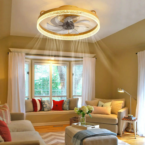Gold Modern Ceiling Fan With Light 20 Inch High Light Transmittance Quiet Safe Motor Flush Mount Light Fixture With Remote in cozy living room
