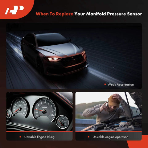 Manifold pressure sensor replacement indicators: weak acceleration, unstable engine idling, and operation symptoms.