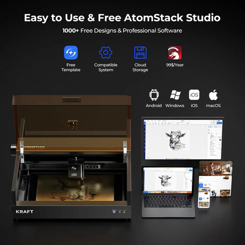 Beast Dual Laser Engraver With 20W Power And One Point Two Watt 1064 Beam Fast 600mm Per Second Engraving 19 By 12 Inch Work Area Laser Cutter For Wood Metal And Acrylic shown with software interface on laptop