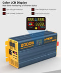 Super Heavy Duty 2000 Watt Pure Sine Wave Power Inverter Dc 12 To 120 Volt Ac with LCD status screen and multiple outlets.