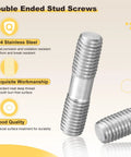 Three-pack M8×40mm double-ended stainless steel studs, 304 stainless, silver, angled view