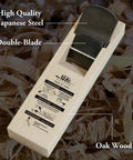 Straight Up Japanese Kanna Wood Planer With Dual Blades For Smooth As Silk Sanding Free Finishing Pull Style Hand Block Plane showing oak wood design.