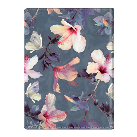 Slim RFID Passport Holder Travel Wallet With Card Slots, Blooming Hibiscus Design, Lightweight Durable Synthetic Leather
