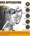 Heavy Duty Bike Repair Stand With 360 Degree Clamp And Wall Mount For Road And Mountain Bikes supporting silver bike