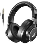 Studio Monitor DJ Headphones With 50mm Drivers Closed-Back Over-Ear Wired Headset For Music Production Recording Podcast Guitar Amp Or Keyboard 3.5mm To 6.35mm Jack MH700 Black, displayed with detachable cable and adapters.