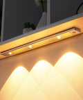 Motion Sensor Under Cabinet LED Lights USB Rechargeable With 3 Light Modes And Stepless Dimming 6500K mounted under shelf