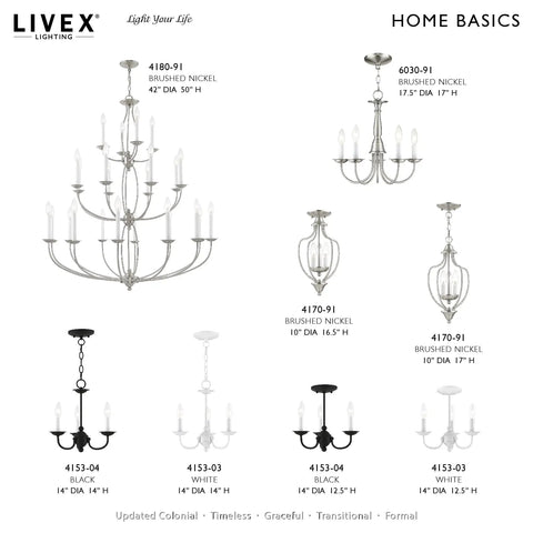 Assortment of transitional steel chandeliers, including Three Light Black Mini Chandelier With Transitional Steel Design, 14x14 inches.