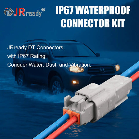 DT Connector Kit 604PCS Waterproof Automotive Wire Harness Sealed Connectors Set close-up with car in water background