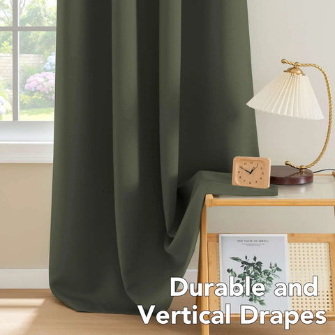 Olive Blackout Curtains Two Panel Set 52 Wide By 84 Long Thermal Insulated Room Darkening Window Drapes in living room