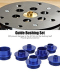 Badass 10 Piece Router Template Guide Bushing Set Crafted From Durable Aluminum Alloy featuring secure lock nuts, showing blue guide bushings.